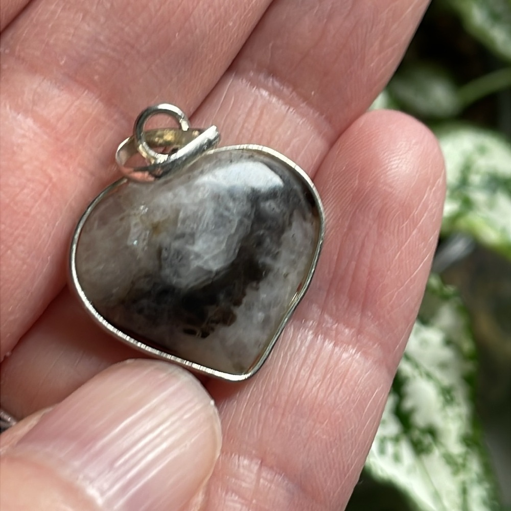 Black and white agate crystal stone pendant necklace unisex witchy